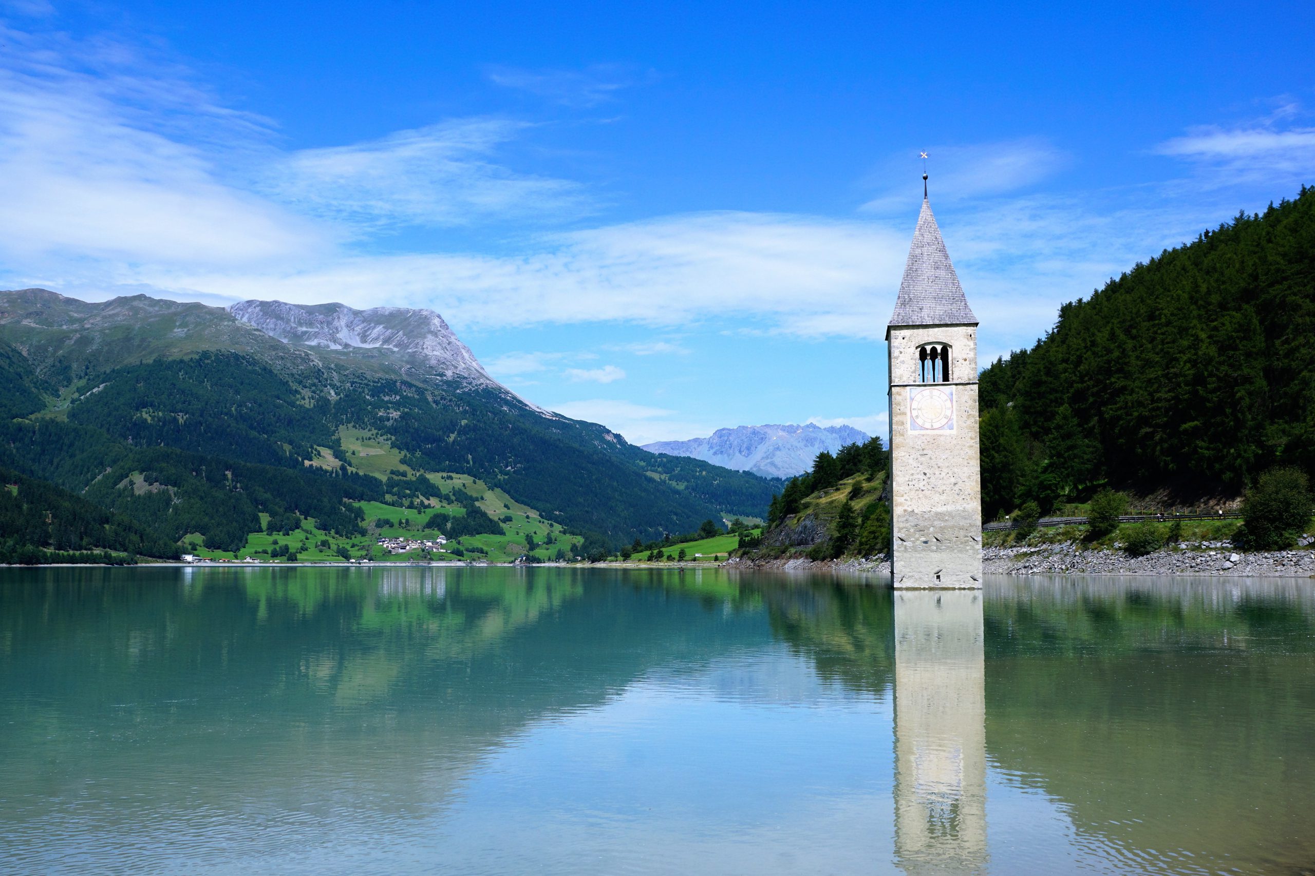 W Etsch Reschensee Kirchturm im Seecpixabay 1